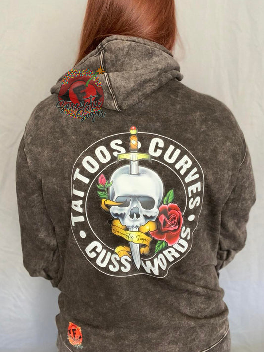 Tattoos, Curves & Cuss Words - Mineral Wash Hoodie - Exclusive Design - Made to Order